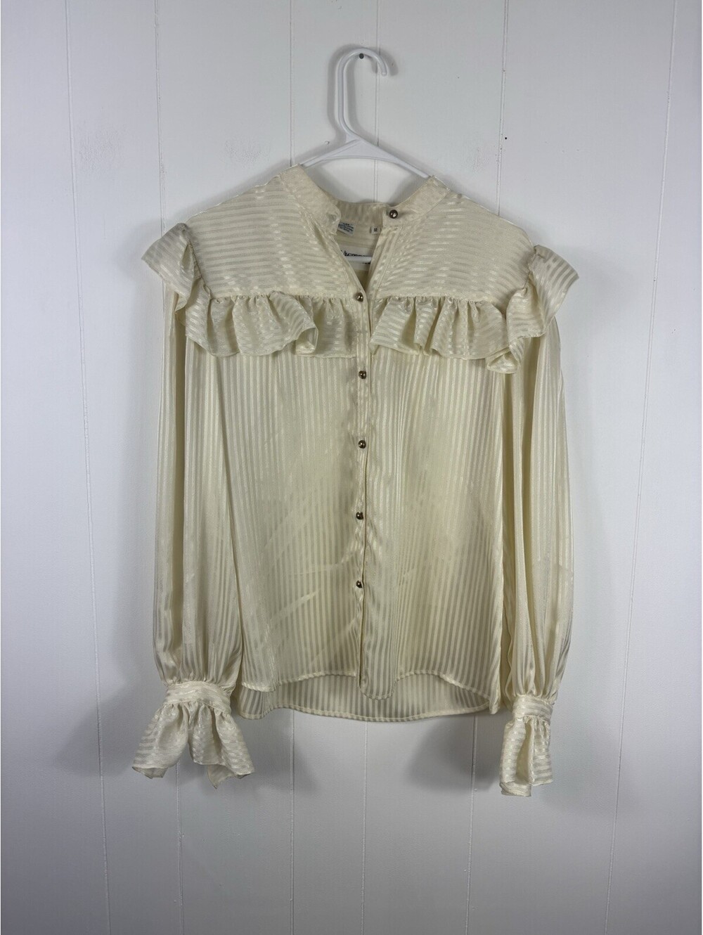 Victoire Womens Size 12 Beige Victorian Prairie 70s Top Ruffle Flare Vintage